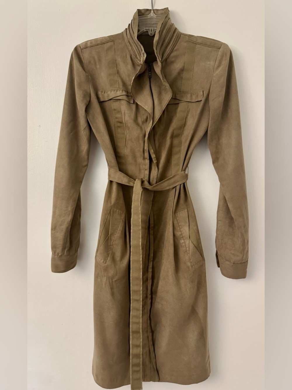 Vintage Elie Tahari Long Sleeve Belted Faux Suede Dress